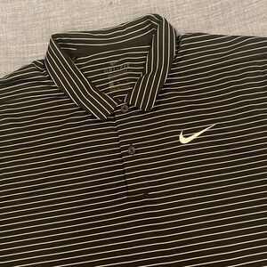 Nike Mens Dri-FIT Polo Shirt Black White Striped Short Sleeve Golf Top Size M